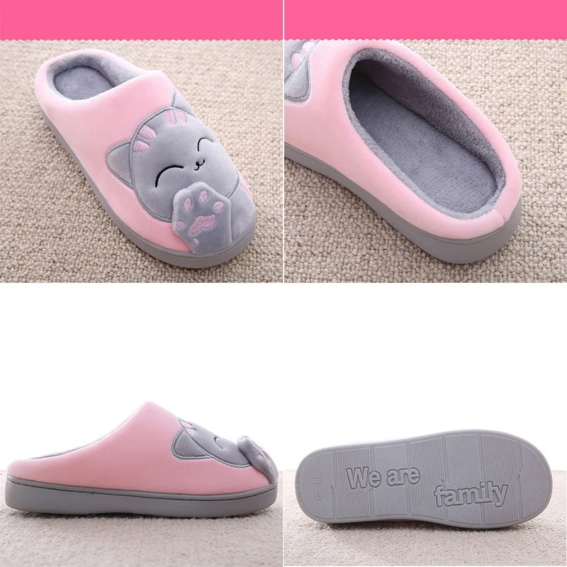 Home Women Winter Slippers Cartoon Cat Shoes Non-slip Soft Winter Warm House Slippers Indoor Bedroom Lovers Couples Floor
