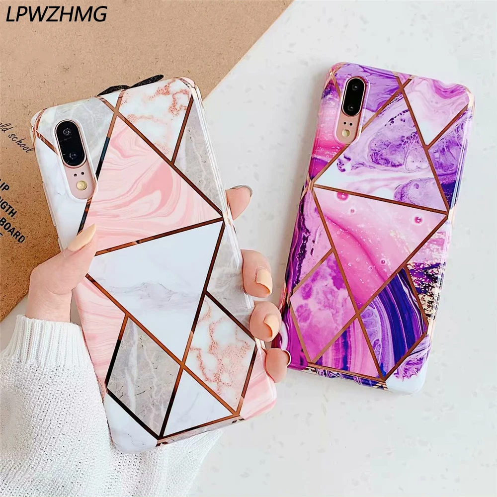

LPWZHMG Phone Back Cover For Huawei P20 Mate 20 Pro Lite Nova 4e P30lite Splice Marble Hard Plastic PC Full Case Coque