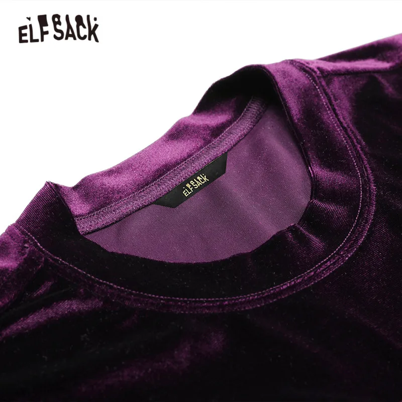 ELFSACK однотонные бархатные женские рубашки с буквенным принтом осень 2019