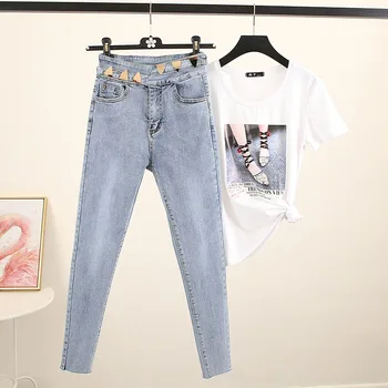 

2020 New Spring Irregular Button Stretch High-waisted Skinny Denim Pencil Pants Girl Students Tight-fit Jeans Trousers