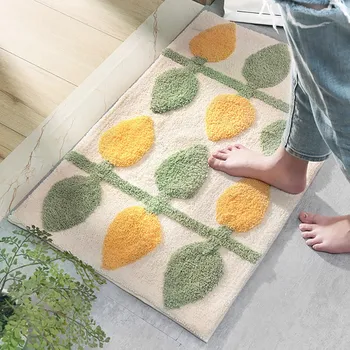 

New Hot Kitchen Soft Absorbent Mat Lemon Tree Pattern Rugs Bathroom Shower Rug Machine Washable Throw Rugs Non Slip Floor Mats