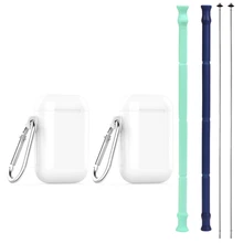 Многоразовые силиконовые складные соломинки-2 Упаковка портативная Питьевая соломинка с чехол для переноски и Чистящая щетка синий и зеленый