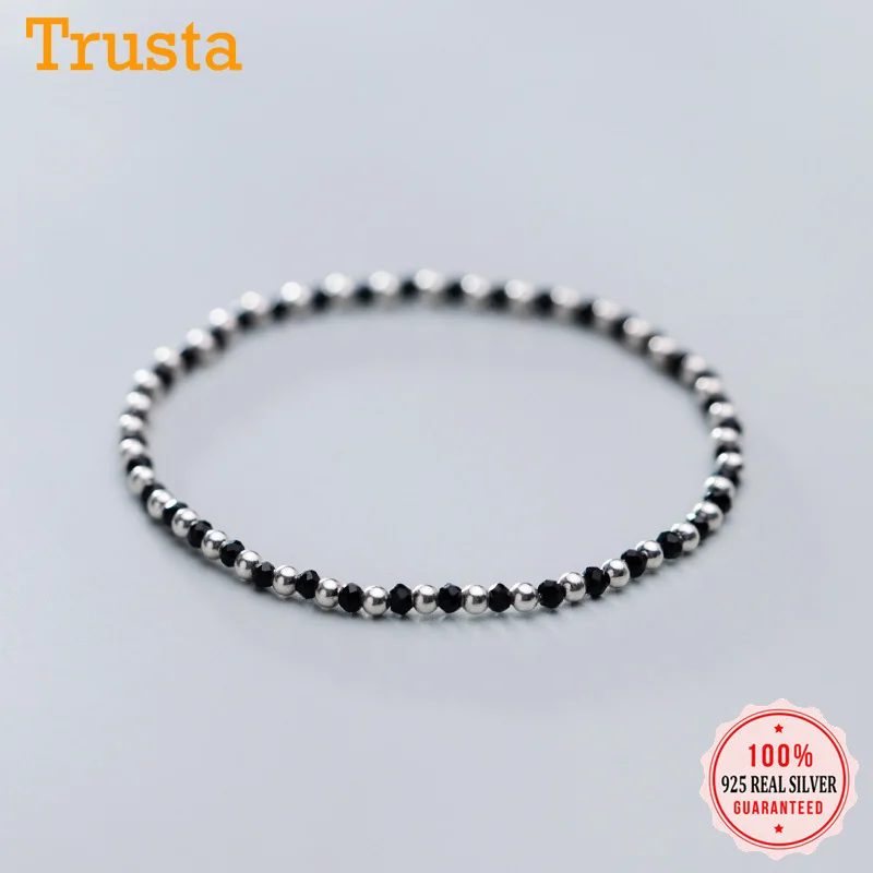 Trusta, Твердое Серебро 925 пробы, сладкий эластичный браслет с бусинами, черный браслет для женщин, девушек, леди, ювелирное изделие, подарок DS1897