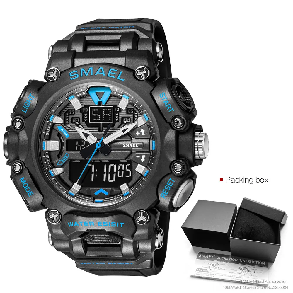SMAEL Men Sport Watch Olive Digital Quartz Watches Waterproof Auto Date Chronograph Electronic Wristwatch часы мужские reloj8053 