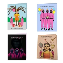 Cartes d'invitation de jeu de calmar pour enfants et adultes, 3D pliable, gâteau d'anniversaire, cartes de vœux Pop Up, cartes postales, carte de remerciement, cadeaux