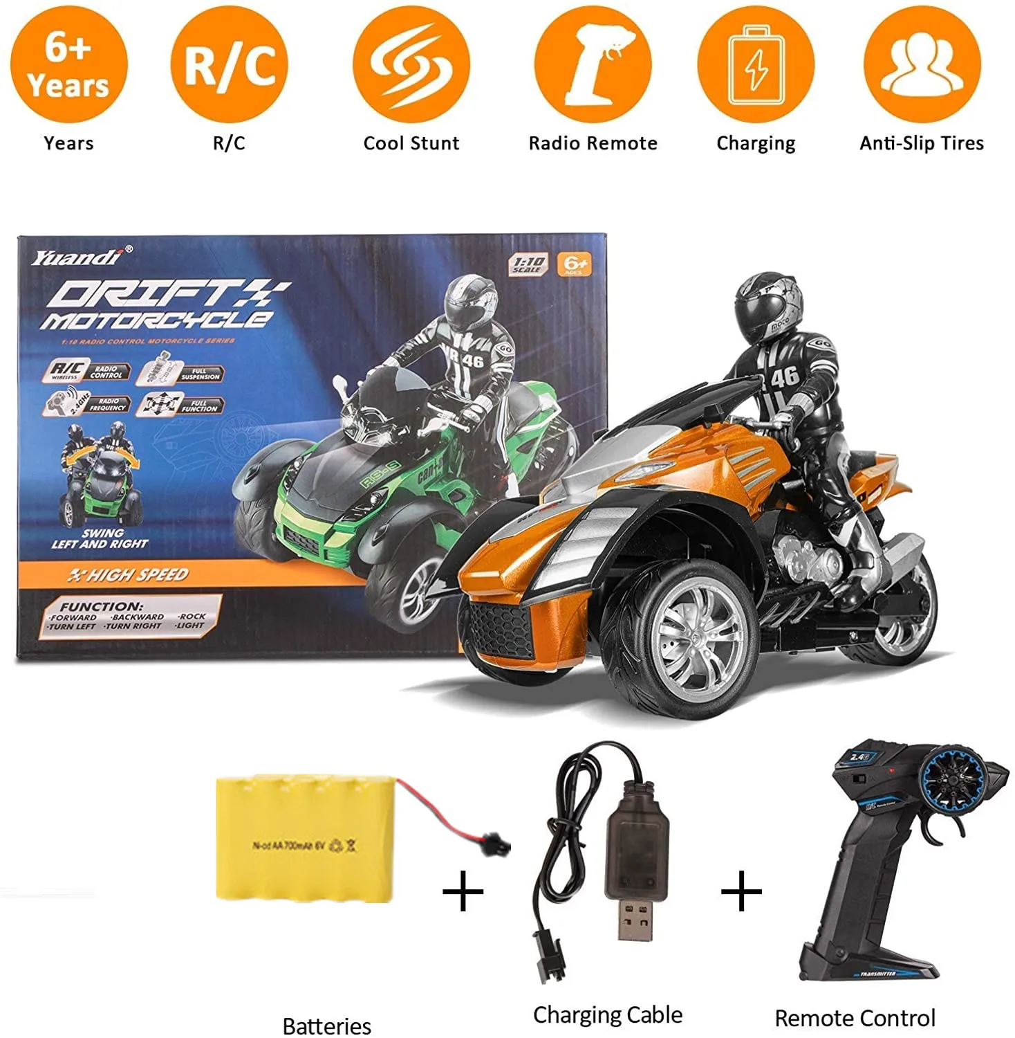 Wireless Radio Control Racing Balanced Stunt Toy Car 3 Wheels High Speed Vehicle RC Distance 50m 20H/KM Toys For Kids For Boys 5