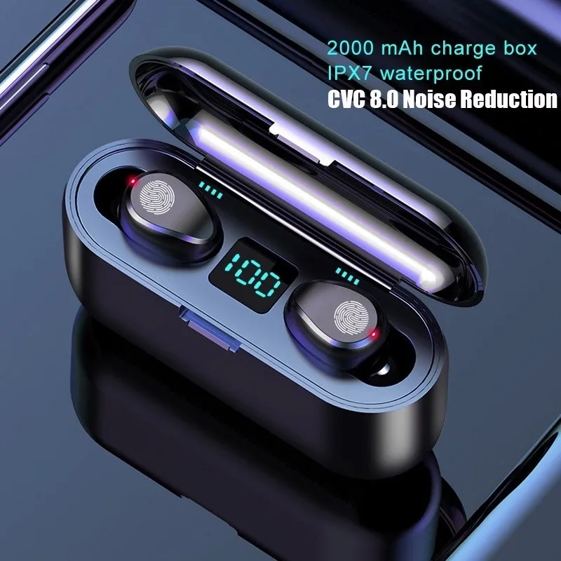 Ecouteur sans fil для Bluetooth V5.0, беспроводные наушники, светодиодный дисплей, 2000 мА/ч, внешний аккумулятор, Auriculares, Bluetooth Inalambrico - Цвет: black