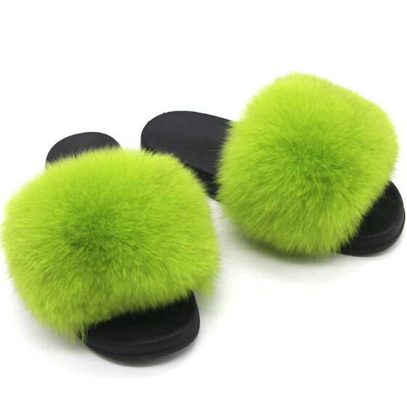 Slippers Новинка; сезон лето; женская пикантная обувь из лисьего меха; женская кожаная обувь с мехом; женские шлепанцы с пушистым мехом; пляжные плюшевые вьетнамки - Цвет: Slippers