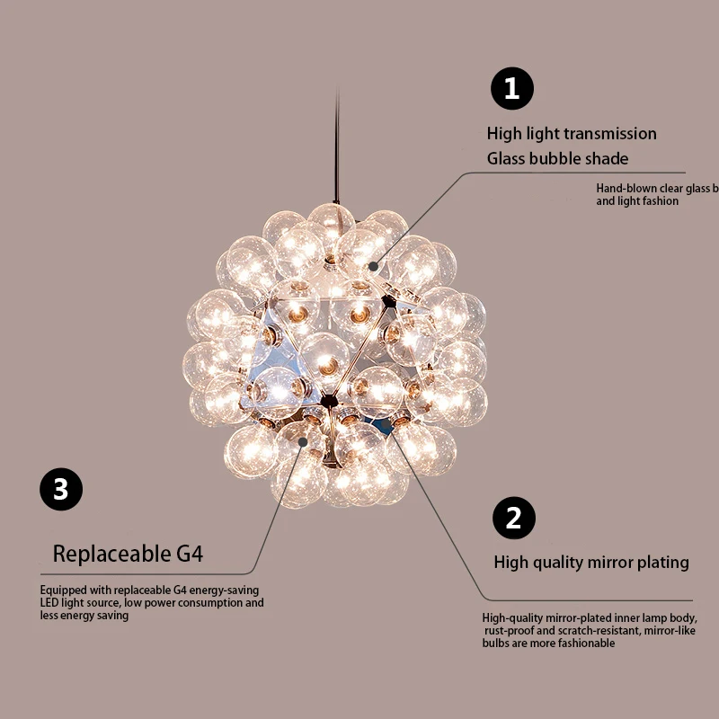 Taraxacum bubbles Pendant Lights Glass Mirror Ball Hanging Lamp Kitchen Modern18