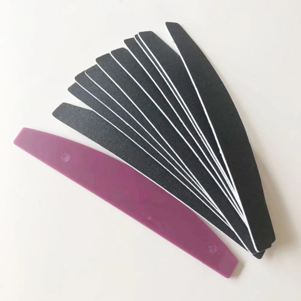 1 pc plastic base with 1set(10 pcs) removalble pads durable nail file replacement sandpaper pads halfmoon shape nail file