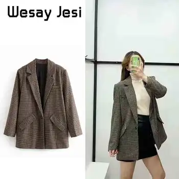 

England preppy style vintage plaid loose blazer feminino blazer women blazer mujer 2019 women blazers and jackets tops