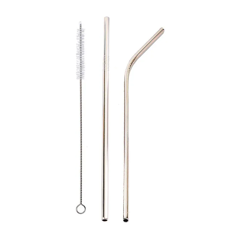 Silver 2pcs 2/8 шт многоразовые металлические соломинки из нержавеющей стали крепкие изогнутые прямые соломинки для напитков с чистящей щеткой вечерние аксессуары для бара - Цвет: Silver 2pcs