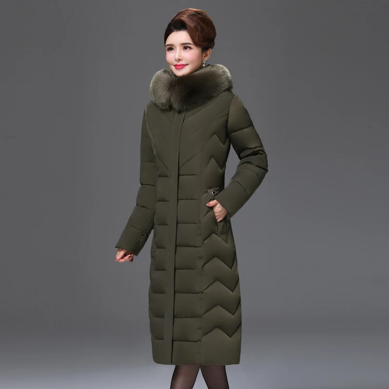 Women Winter Long Down Cotton Jacket Parkas New Ladies Fur Collar Hooded Cotton-padded Coat Female Thicken Outerwear PP144