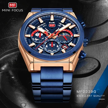 

MINI FOCUS Relogio Masculino Wrist Watches Mens 2020 Top Brand Luxury Golden Chronograph Men Watch Blue Big Male Wristwatch Man