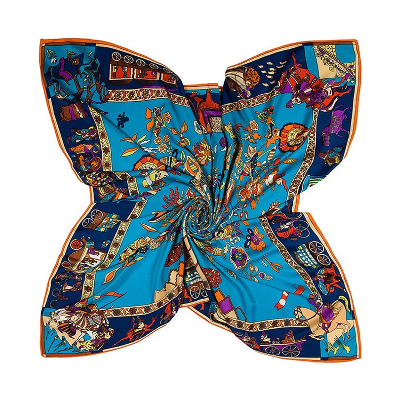 100% Silk Scarf Women Large Shawls Stoles Life Tree Print Square Scarves Echarpe Fashion Foulards Femme Wrap Bandanas 130*130CM 6