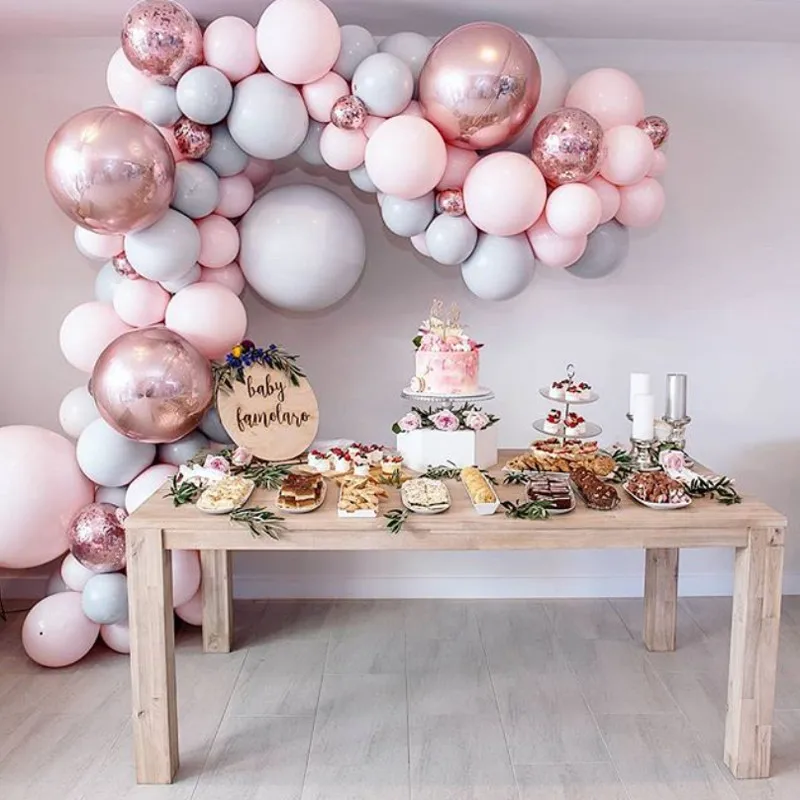 

158pcs Pink Macaron Balloon Arch Garland Gray Rose Gold Confetti Balloon for Baby 1st Birthday Wedding Party Decoration Supplies