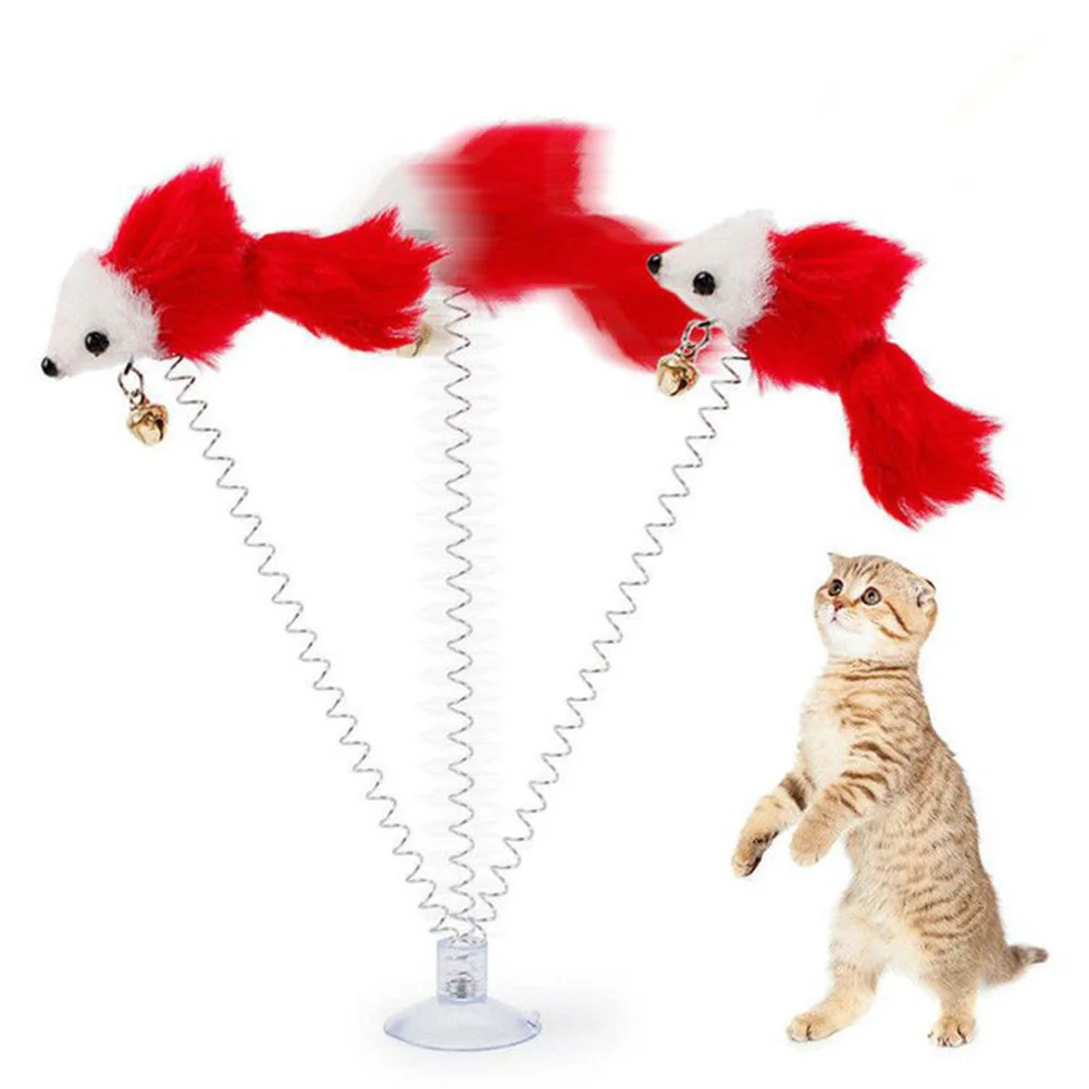 Funny Pet Cat Kitten Sucker Spring Feather Mouse Shape Playing Interactive Toy 2020