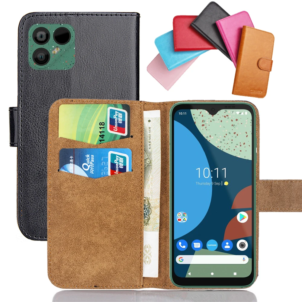 6 Colori Fairphone 4 Case 6.3 "Leather Fashion Luxury Multi-Funzione 4 Custodie Per Fairphone Slot Per Schede Di Copertura Del Telefono