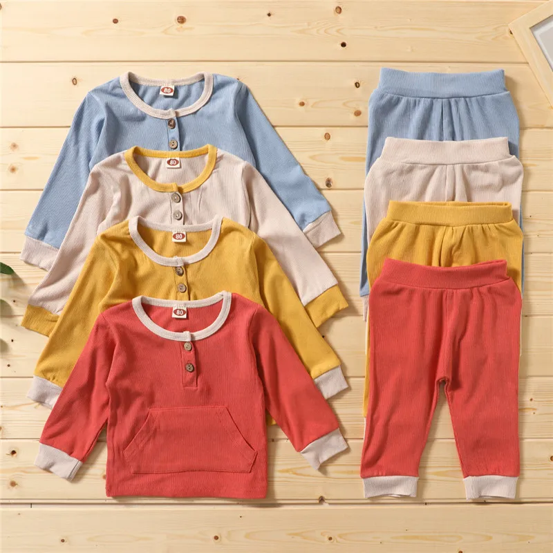 

Toddler Kids Autumn Clothes 2021 New Solid Long Sleeve Tops and Casual Pants 2Pcs Boy Girls Tracksuit Sleepwear Set for 0-4Yrs