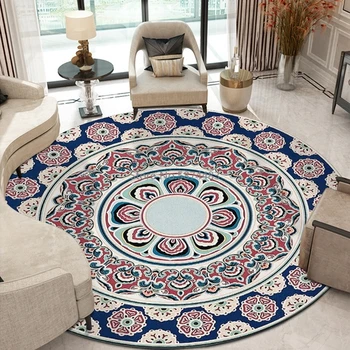 

Moroccan Style Living Room Decor Round Area Rugs Abstract Geometric Flower Printed Non-Slip Floor Mats Bedroom Sofa Chair Tapete