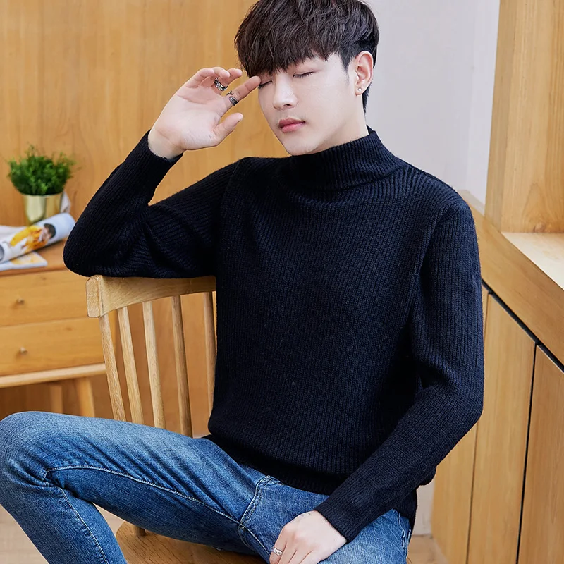 

Winter men Half high collar long sleeve Sweater loose solid color trend warm men's Knitted sweaters
