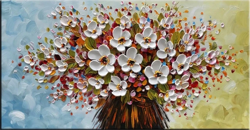 Billig 100% handgemalte moderne wohnkultur wand kunst bild weiß rosa Kirschblüte baum dick palette messer ölgemälde auf leinwand