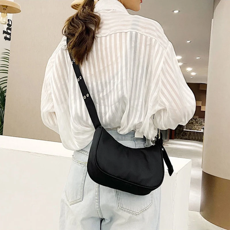 Crossbody Bag For Women Black Waterproof Nylon Casual Shoulder Underarm Handbag