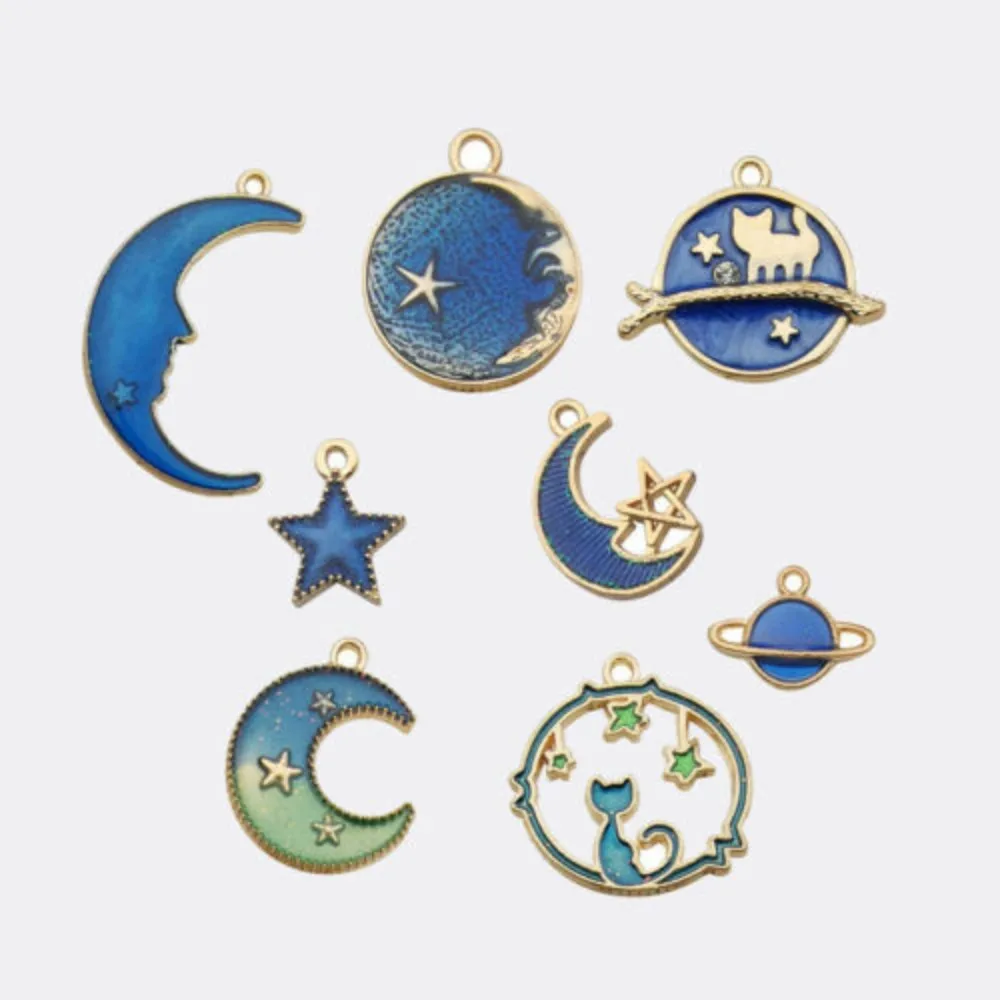 8 шт. эмалированные Подвески Луна Звезда планета Изысканный Синий кулон набор для ювелирных изделий DIY браслет серьги ожерелье подарок для девочек