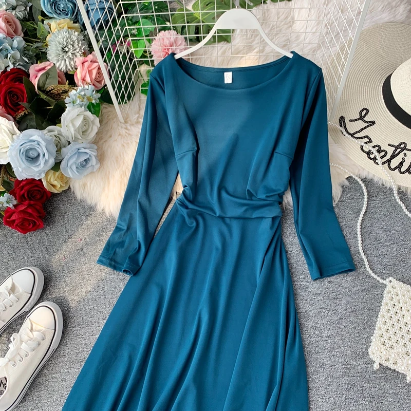 Винтажное тонкое осеннее длинное платье миди весенние вечерние платья vestido de festa Женские повседневные 3/4 рукава А-силуэта элегантные ретро платья