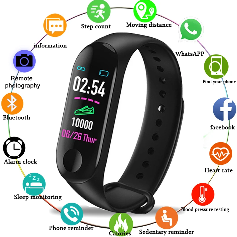 M3 Smart Band Fitness Tracker Bracelet Heart Rate Monitor Watches Waterproof Sport Wristband For Men Women Smartband | Электроника