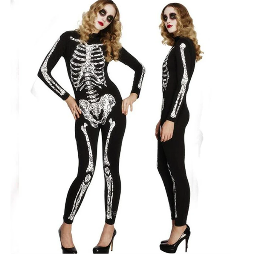 Skeleton Costume Women Halloween Dress Disguise Witch Day of The Dead Jumpsuit Horror Bride Cosplay Carnival Party Vampire Fancy