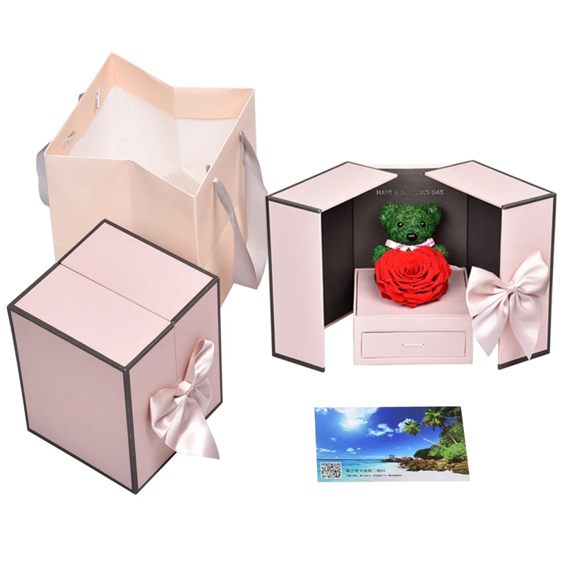 

Valentine gift box Lipstick Earrings Everlasting Flower Necklace Gift Box Carnation Lighted Gift Jewelry Box