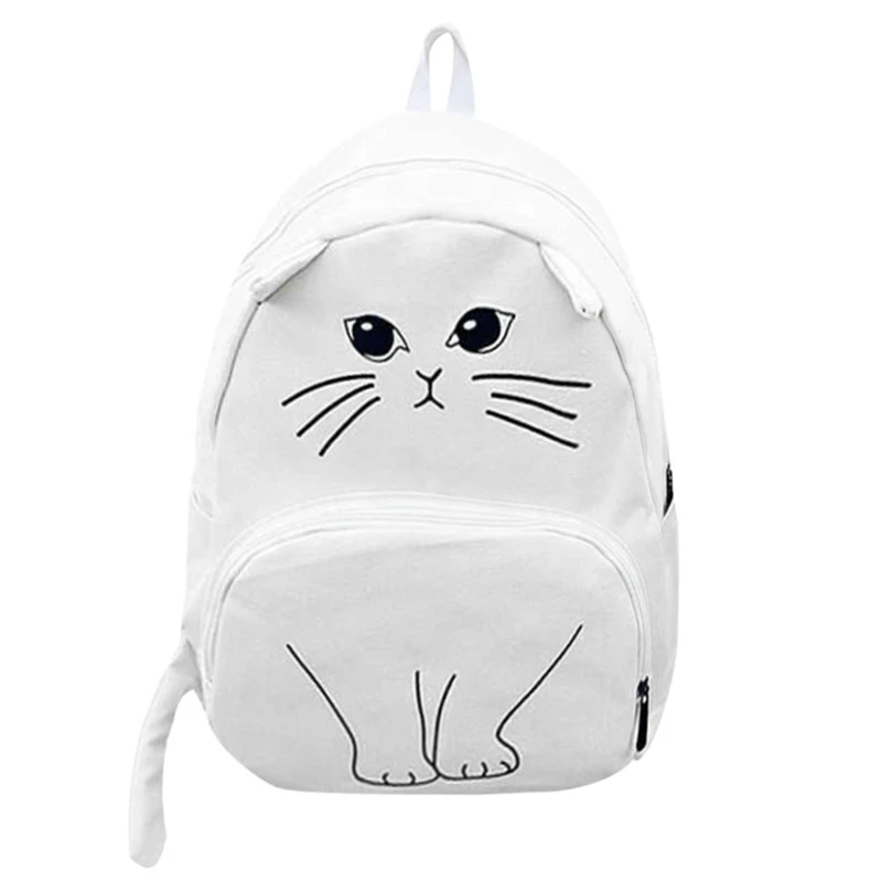 

ABZC-Lovely Cat Printing Backpack Women Canvas School Backpack For Teenagers Ladies Casual Cute Rucksack Bookbags(White)