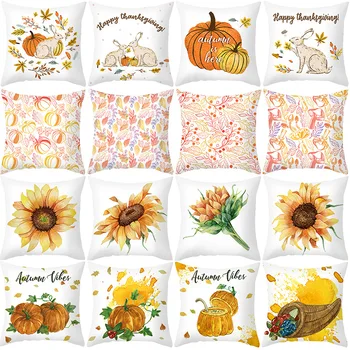 

Thanks Giving Day Cushion Cover 45x45 Polyester Pumpkin Autumn Printed Sofa Cushions Decorative Throw Pillows Cover Home Decor