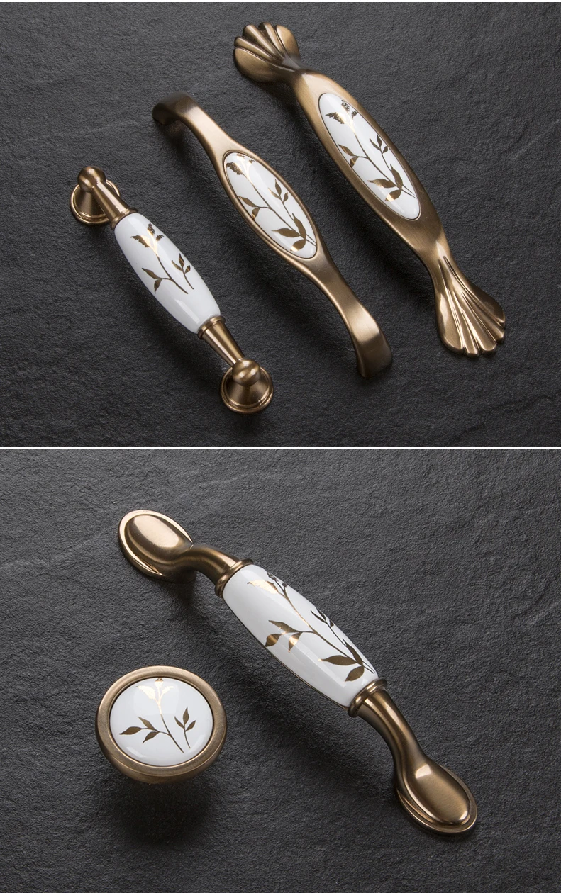 Керамические ручки для кухонного шкафа с золотыми цветами ручки для антикварной мебели ручки для ящика для ванной комнаты
