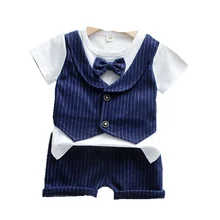 New Summer Baby Boy Clothes Suit Children Cotton Striped T Shirt Shorts 2Pcs/set Toddler Gentleman Costume Infant Kids Tracksuit 1 4t summer baby kids boys casual suit boy sleeveless tank top striped tassels shorts 2pcs set children s clothes kids clothes