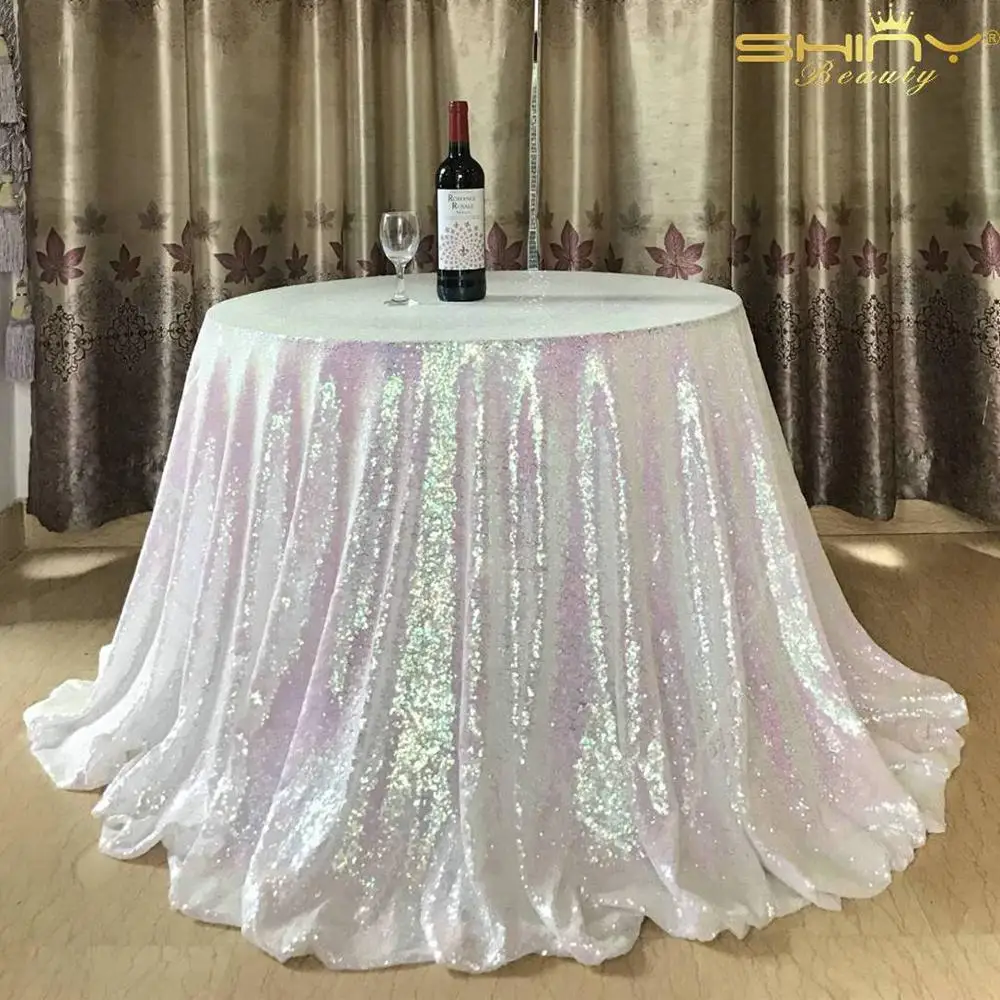 Iridescent White Блестящая розовая скатерть с блестками цвета фуксии розовая скатерть 4" круглая скатерть с блестками из шампанского круглая 48-M1017 - Цвет: Iridescent White