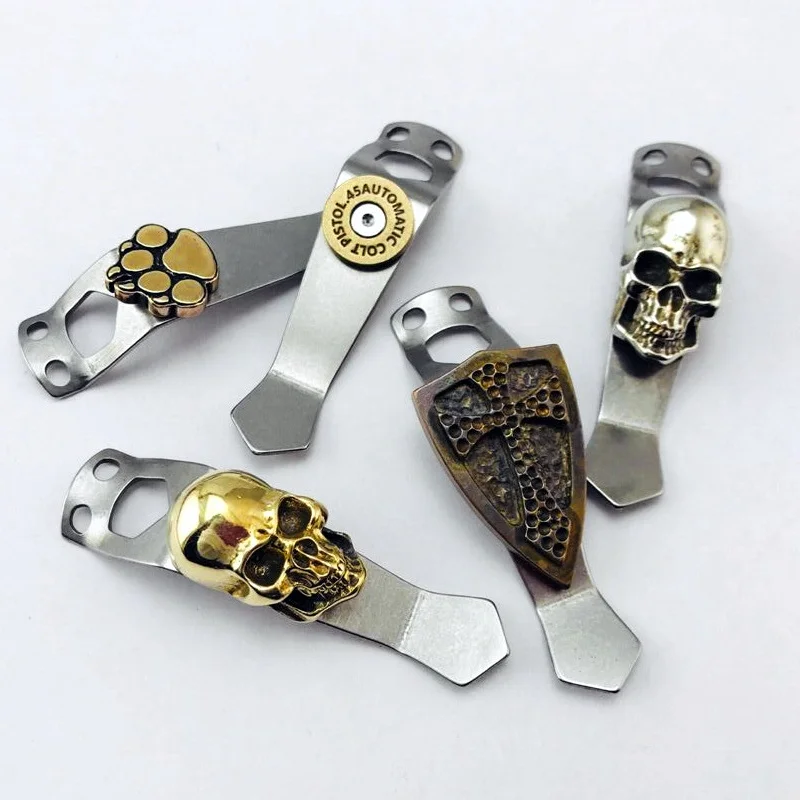 Titanium Alloy Steel Flame Flashlight Back Clip For OKLUMA BOSS Barrel Flashligh MCG Jeff Hanko Machine Works Pattern Skull Fire