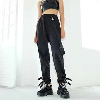 

JIEZuoFang high waist pocket Women's cargo pants sports hip hop pants pants fashion wide stitching ladies pencil pants trousers