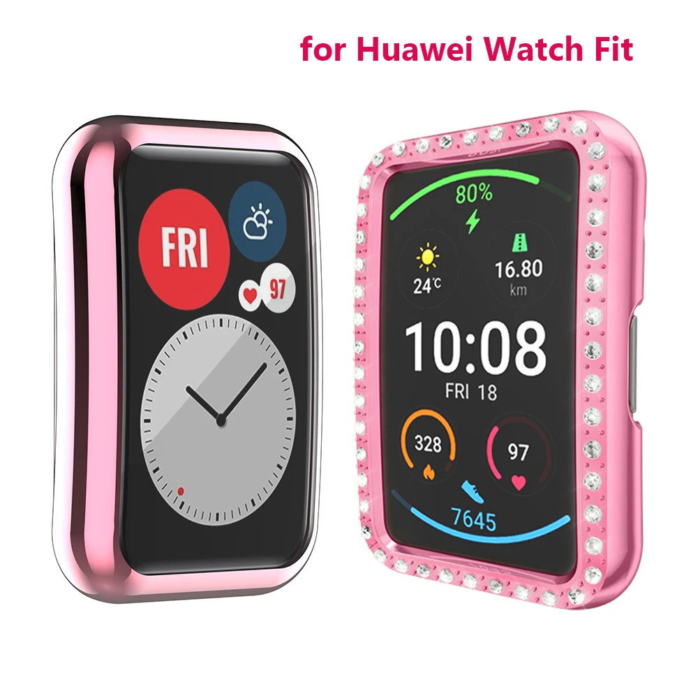 Full Protector for Huawei Watch Fit Case SmartWatch TIA B09 TPU Soft  Shockproof Plating Hard PC Bling Protective Cover Pink|Watch Cases| -  AliExpress
