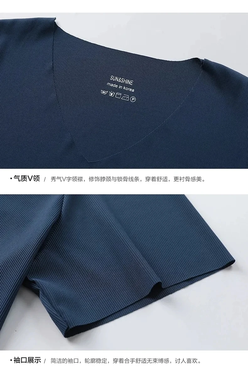 Summer Women Casual T Shirt Female V-Neck Womans Solid T-shirt Short Sleeve Korean Lady No Trace Ice Tshirt Harajuku Top Tee