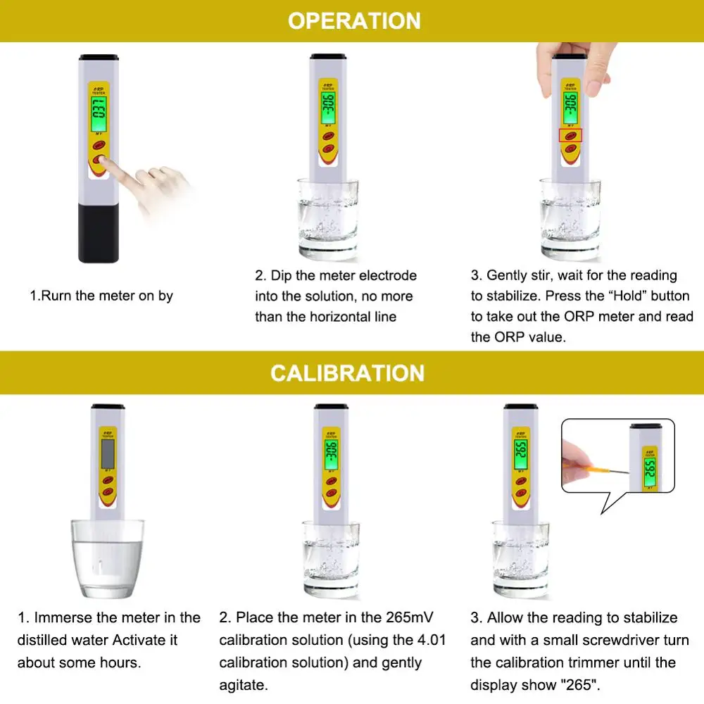 Yieryi ORP Meter Aquarium Water Tester Drinking Water Quality Analyser Oxidation Reduction Device Litmus Swimming Pools Tester
