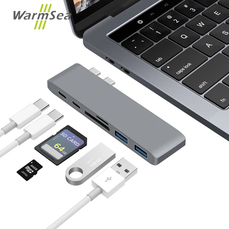 

USB C HUB Type C Adapter Thunderbolt 3 Dongle With 2 USB 3.0 Type C Power Delivery SD TF Card Reader for MacBook Pro 2018 2017