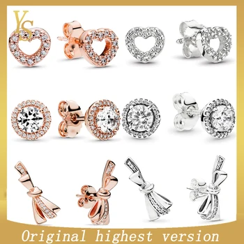 

YS Stud Earrings 100% Sterling Silver Top Edition Original Heart Shape Bow Style Stud Earrings Classic