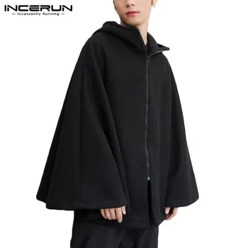 

INCERUN Street Fashion Men Solid Color Hooded Cloak Cape Trench Casual Comfort Baggy Mens Zipper Jackets Overcoats Hoodies 2020