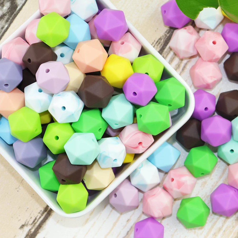 

50pcs 14mm Hexahedron Colorful Silicone Beads Loose Bead Mommy Handmaking Diy Silicone Beads Baby Teether Teething Accessories