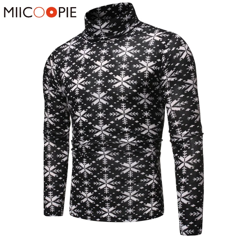 

Christmas Snowflake Print Turtle Neck Men Sweater Fashion Pullover Long Sleeves Sweaters Mens Winter Warm Knitted Sueter Hombre