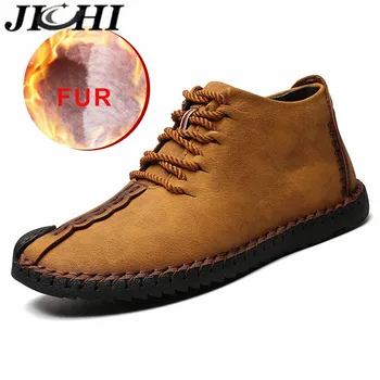 

JICHI 2020 New Men Shoes Winter Warm Leather High Quality Comfortable Male Shoes Flat Casual Autumn Driving Footwear Big Size 48