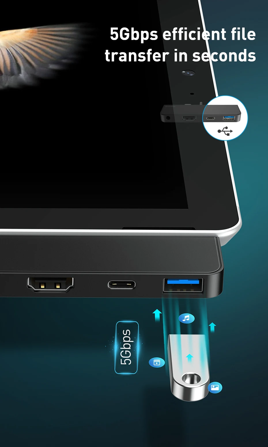 Baseus 4 в 1 USB3.0 A концентратор type-C 60 Вт Быстрая зарядка концентратор для поверхности Go 3,5 мм разъем для HDMI RJ45 концентратор для поверхности Go Pro адаптер концентратор