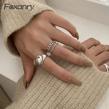 

Foxanry Wholesale 925 Sterling Silver Party Rings for Women Couples Vintage Handmade LOVE Heart anillos Thai Silver Jewelry Gift